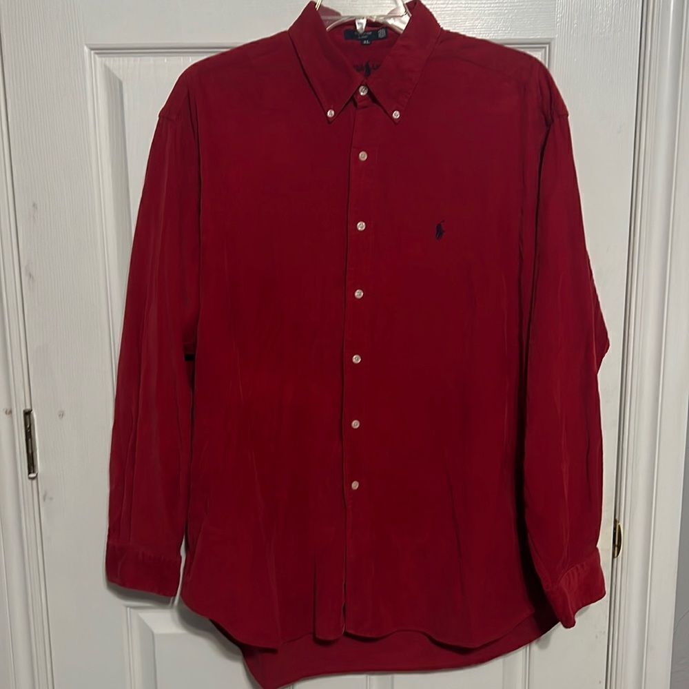 🔥POLO RALPH LAUREN Red Corduroy Pattern Button Shirt - GUC - XL (fits Bigger)